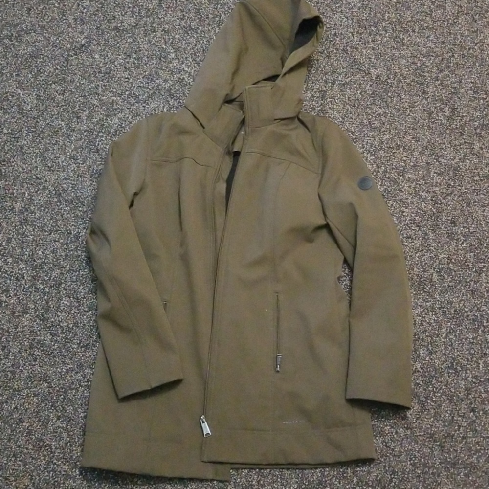 Olive green rain jacket , long